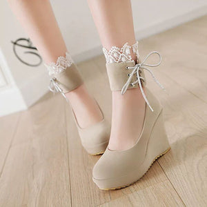 Suede Platform Lace-Up Wedge Heels