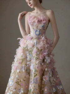 Luxury Floral Tube Top Evening Dress