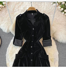 Golden Velvet French Vintage Cardigan Dress
