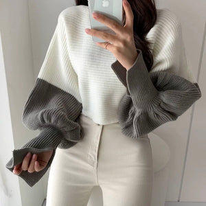 Elegant Korean One-Shoulder Lantern Sleeve Sweater