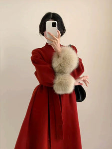 Red Wool Coat Women Fall Winter Chanel Style
