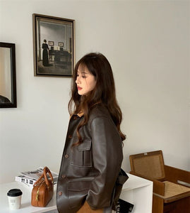 Brown Padded Korean Leather Jacket