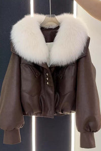 Thick short fur collar jackets & casual pants set