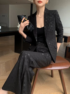 IFASHION 3D print black suit for women, high-quality spring/fall sweatshirt set