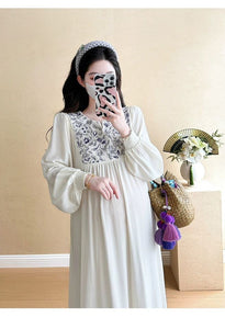 Spring maternity dress for women, plus size, high-quality Chinese embroidery