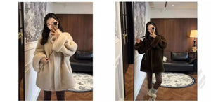 Eco-friendly mink fur coat with stand collar