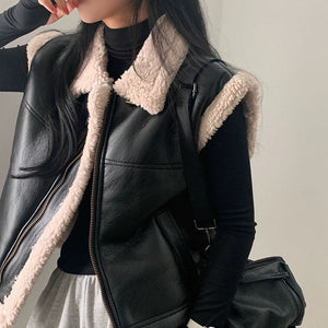 Elegant Korean-style women’s fall/winter fur jacket, loose fit with zipper
