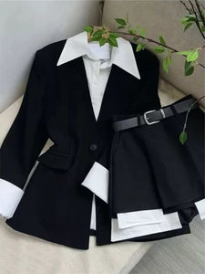 Hot girl-style spring/fall 2-piece set with cropped jacket + midi skirt