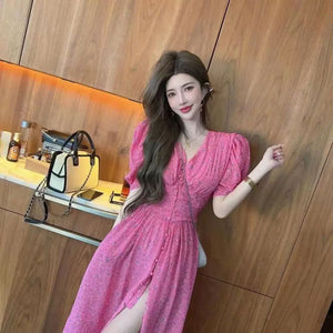 Plus size floral slit summer dress