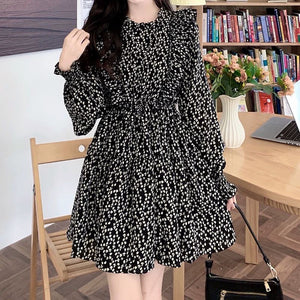 Tmall floral French dress, long sleeves & slim waist