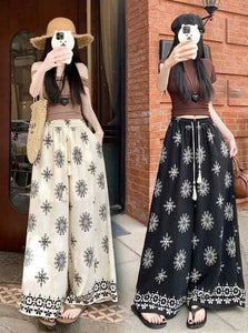 Vintage floral wide-leg skirt pants