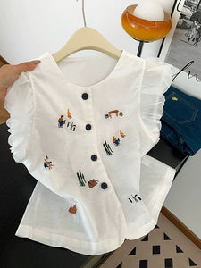 Cartoon embroidered blouse