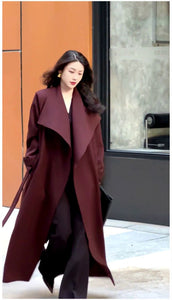 Red angora trench coat