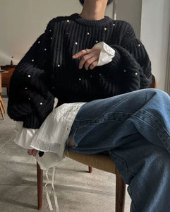 Knitted lantern-sleeve sweater