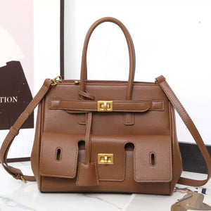 Large Leather Handbag & Shoulder Bag, High-Quality Cowhide, Multi-Compartment