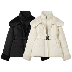 CIVICERA Women’s Lambswool Jacket with Large Collar White Down Coat Slim Fit