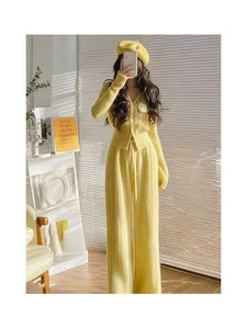 Yellow Korean Style Knitted Jacket Set