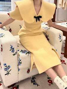 Elegant French Yellow Evening Dress