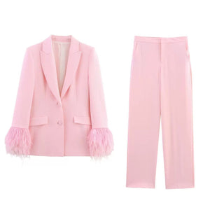 Feather Sleeve Elegant Suit