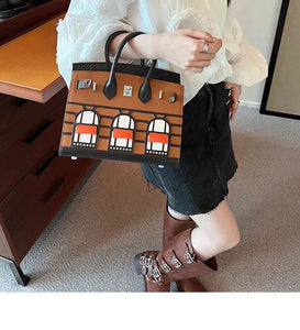 Luxury Mini Kelly Bag – Croc Style, Cowhide & Platinum Trim