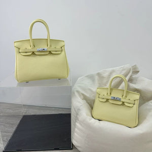 2025 Premium Women’s Leather Bag – Platinum Kelly Style with Silver Buckle
