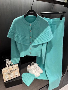Korean Style Fall Outfit for Women – Blue Knit Two-Piece Set