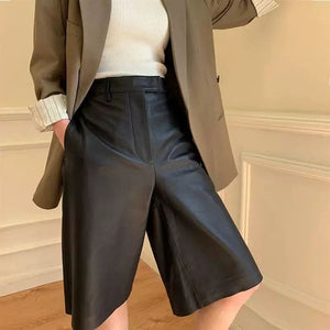 High-Waisted PU Leather Biker Shorts for Women – Edgy Fit