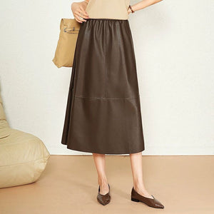 La Chapelle A-Line Faux Leather Midi Skirt – Plus Size, High-Waist Elegance