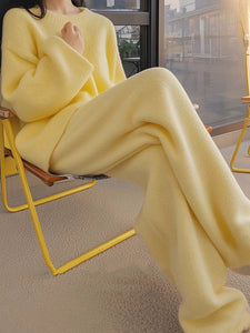Cream Yellow Wide-Leg Pants – Relaxed Fit & Refined Style