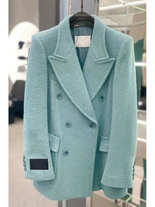 Tmall Korean-Style Blue Wool Blazer – Casual Fit, One-Size Spring Jacket