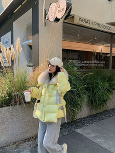 2023 Women’s Winter Leather Jacket – Detachable Faux Fox Fur, Goose Down Filling