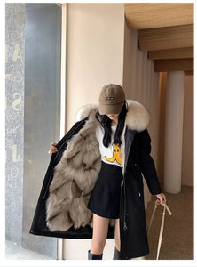 Women’s Winter Parka – Mid-Length with Detachable Faux Fox Fur Hood