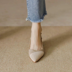 Fairy-Inspired Pointed Toe Sandals – Elegant Summer Look with Mid Block Heel