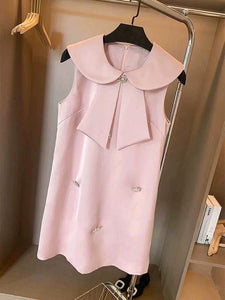 French-Style Sleeveless Pink Dress – Doll Collar & Summer Favorite