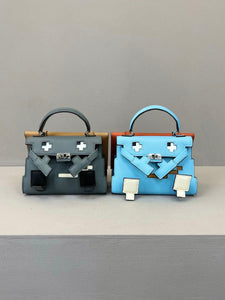 Kelly Robot Cowhide Bag – Cartoon Smiley Face Design, Square Crossbody
