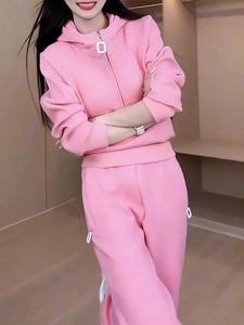 Pink Two-Piece Casual Set – Hoodie & Shorts, Early Fall Celebrity Style