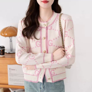 Soft Pink Waxed Knit Cardigan – Thick & Youthful Design, Autumn/Winter 2025