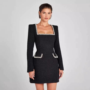 Fragrant Long-Sleeve Dress with Nail Bead Embellishments – Elegant & Unique