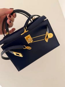 Navy Blue Kelly Shoulder Bag – Genuine Leather, Lightweight & Elegant for Daily Use