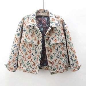Jacquard Woven Denim Jacket – Women’s Loose Long Sleeve Fashion Spring 2025