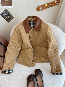 Tmallard Vintage Cotton Coat – Lightweight Quilted Leather Stitch Design, Beige | Fall/Winter