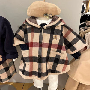 Korean Kids’ Spring Set – Trendy Checkered Knit Hoodie with Half Sleeves |