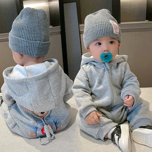 White Bear Back Suit – Cozy Spring & Fall Outfit | White & Gray