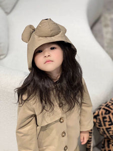 Kids’ Windbreaker with Detachable Bear Hoodie – Stylish Long Coat for Boys & Girls