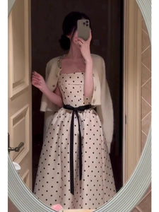 HEISSI Polka Dot Strapless A-Line Maxi Dress