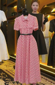 First Love Pink Checkered Polo Dress – Summer Slim Fit – Covers Belly & Youthful Look