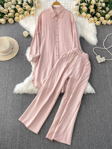 Trendy Korean-Style Women’s Suit with Shirt & Wide-Leg Pants