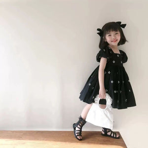 Korean Polka Dot Puff Sleeve Backless Princess Dress for Girls