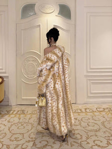 NOIDENTITY Retro 90s Deer Print Faux Fur Long Coat for Women