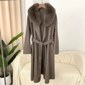 High-Quality Loose Cashmere Reversible Wool Coat with Fox Fur